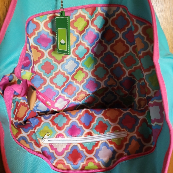 Lily Bloom NWT Handbag Beachbag Tote Oasis Pattern Turquoise/Pink - Picture 4 of 8